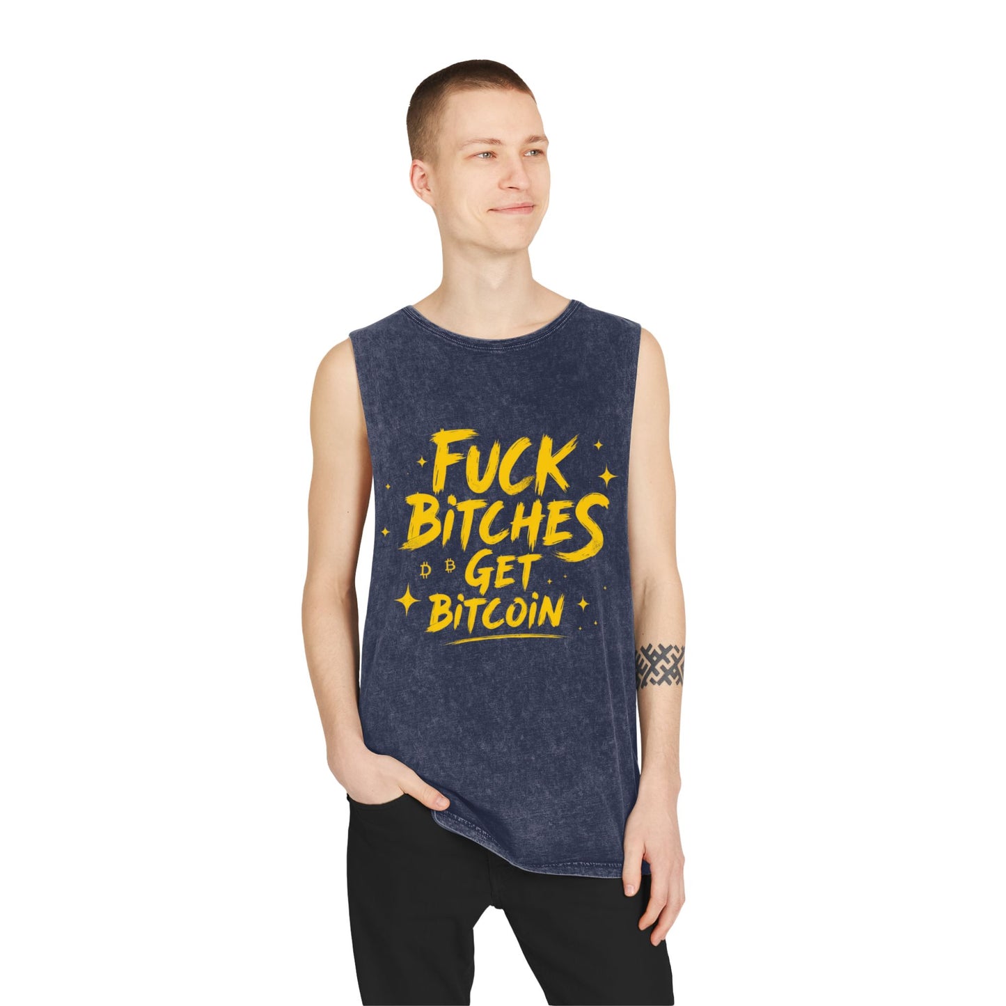 Fuck Bitches Get Bitcoin Stonewash Tank Top