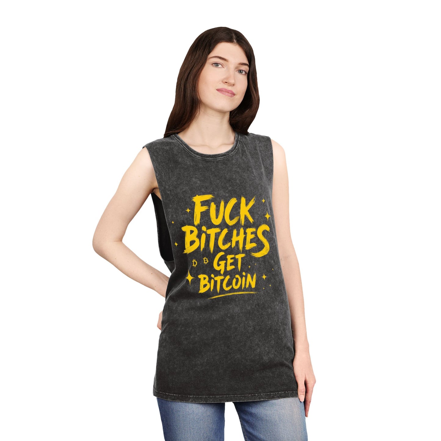 Fuck Bitches Get Bitcoin Stonewash Tank Top