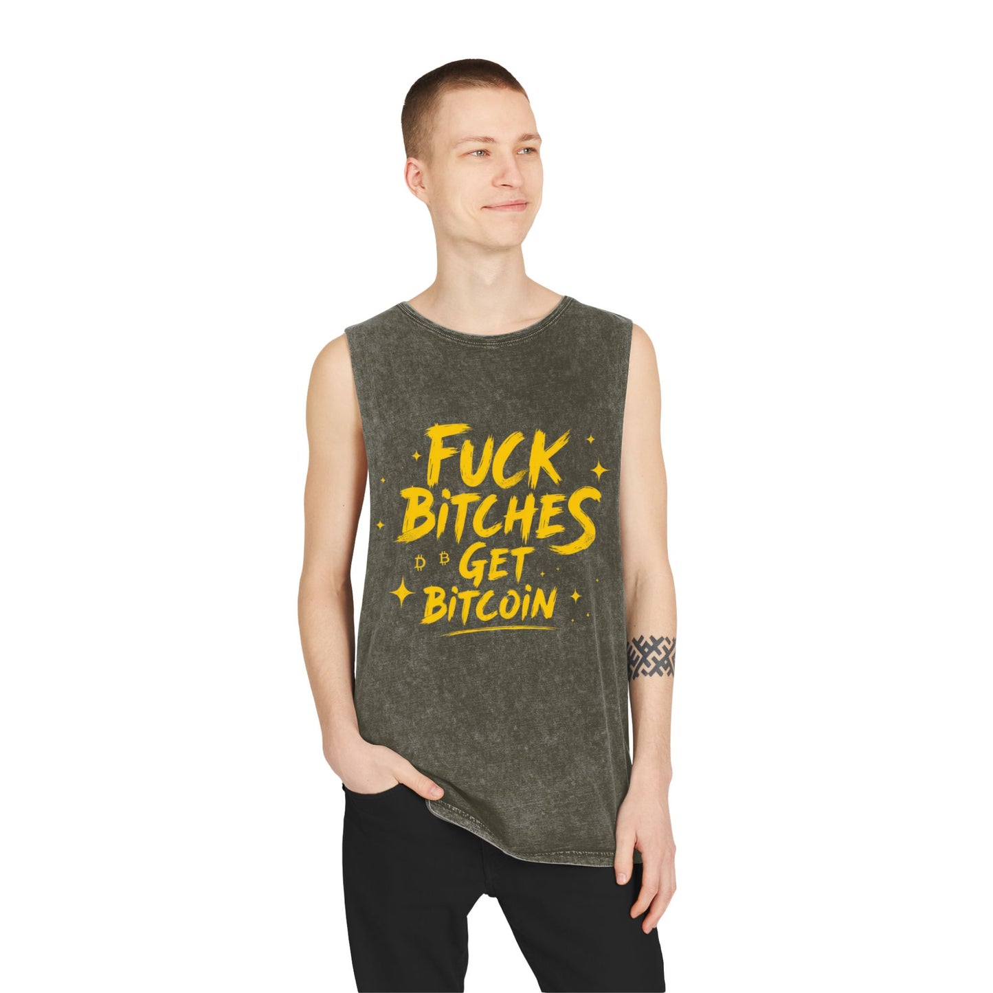 Fuck Bitches Get Bitcoin Stonewash Tank Top