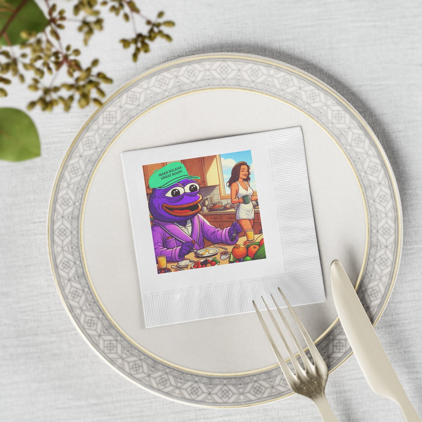 Purple Pepe Party White Coined Napkins