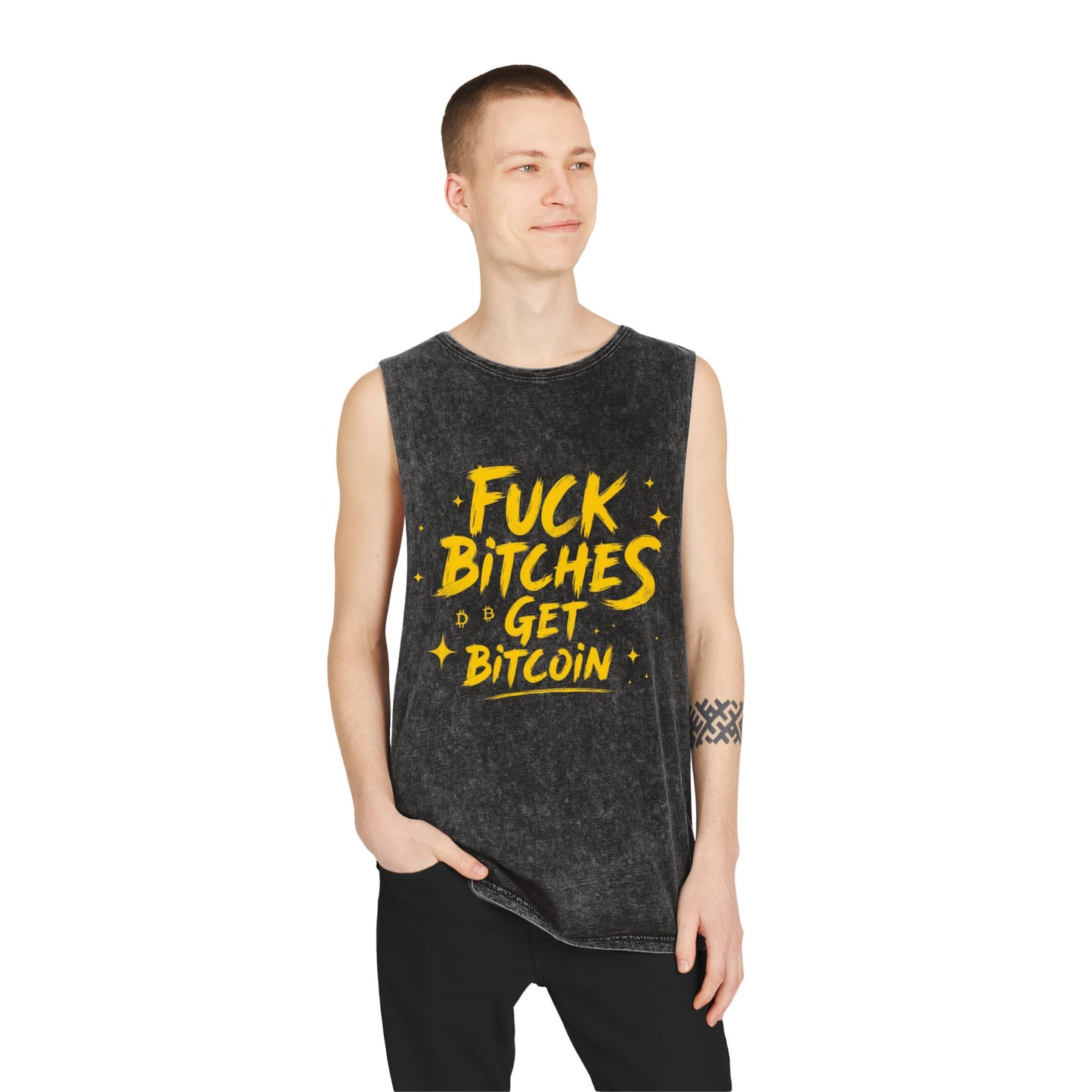 Fuck Bitches Get Bitcoin Stonewash Tank Top