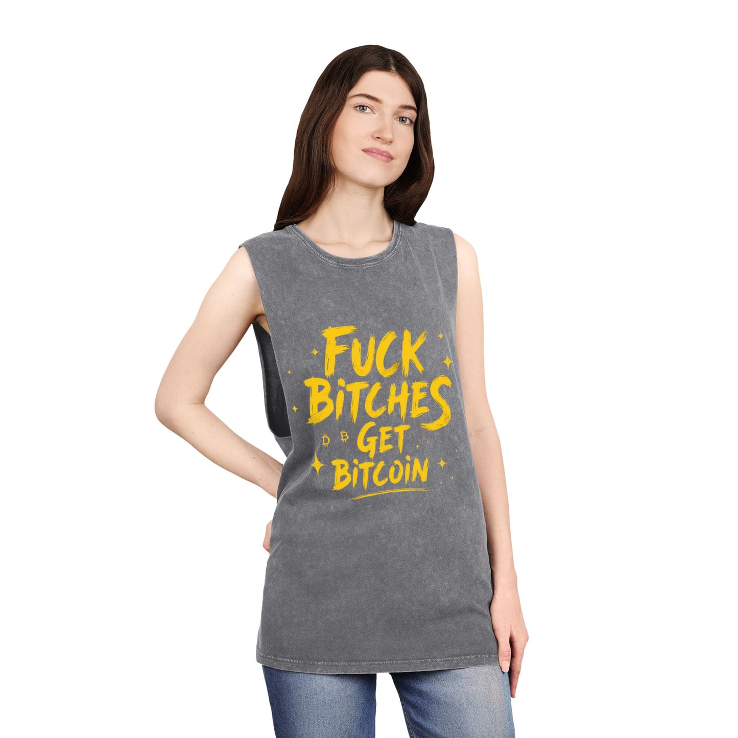 Fuck Bitches Get Bitcoin Stonewash Tank Top